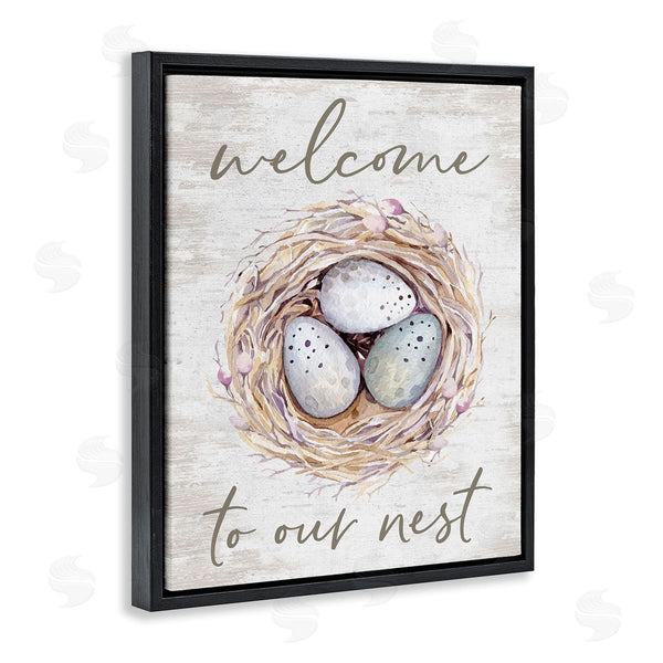 Stupell Industries Lettered And Lined | Welcome To Our Nest Rustic Bird Egg Sign Wall Art