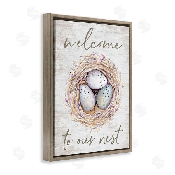 Stupell Industries Lettered And Lined | Welcome To Our Nest Rustic Bird Egg Sign Wall Art