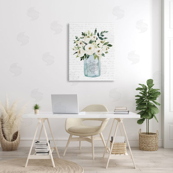 Stupell Industries Lettered And Lined | White Blooms Flower Bouquet Classic Jar Script Wall Art