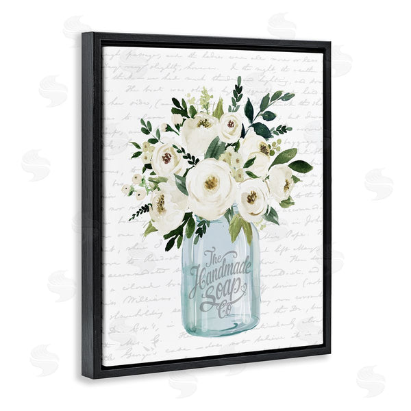 Stupell Industries Lettered And Lined | White Blooms Flower Bouquet Classic Jar Script Wall Art