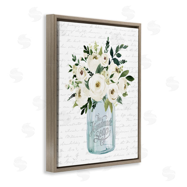 Stupell Industries Lettered And Lined | White Blooms Flower Bouquet Classic Jar Script Wall Art