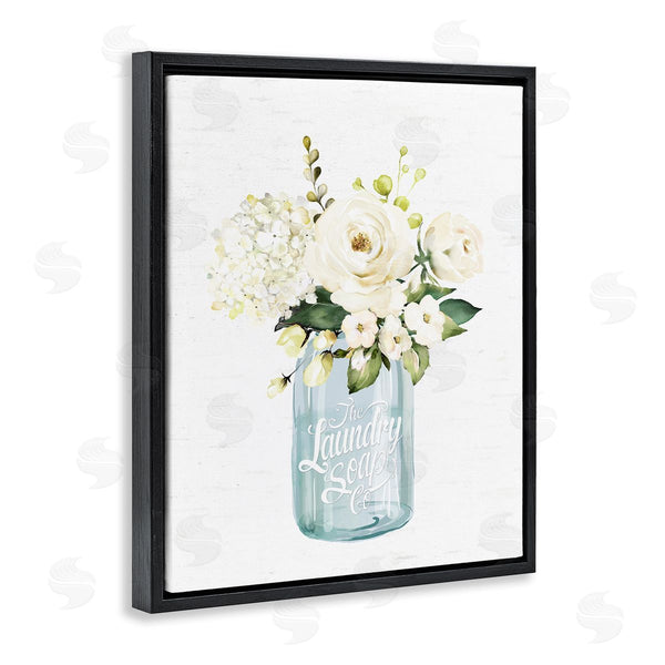 Stupell Industries Lettered And Lined | White Floral Bouquet Vintage Laundry Text Jar Wall Art
