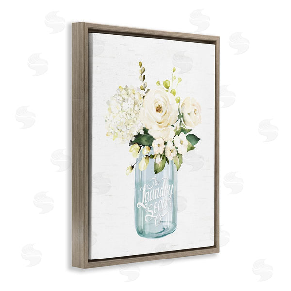 Stupell Industries Lettered And Lined | White Floral Bouquet Vintage Laundry Text Jar Wall Art