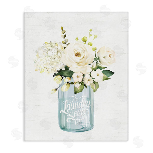 stupell industries Lettered and Lined | White Floral Bouquet Vintage Laundry Text Jar Wall Art