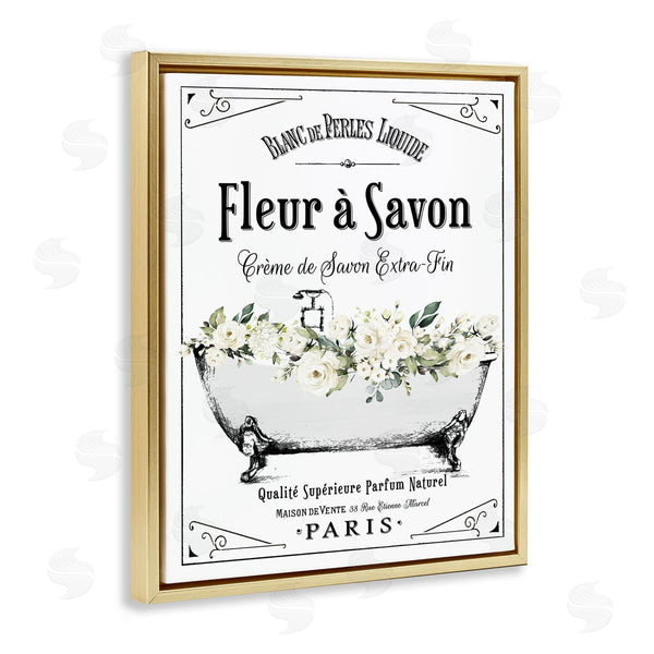 Stupell Industries Lettered And Lined | White Florals French Bathtub