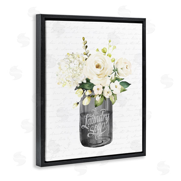 Stupell Industries Lettered And Lined | White Flower Blossoms Laundry Jar Fancy Script Wall Art