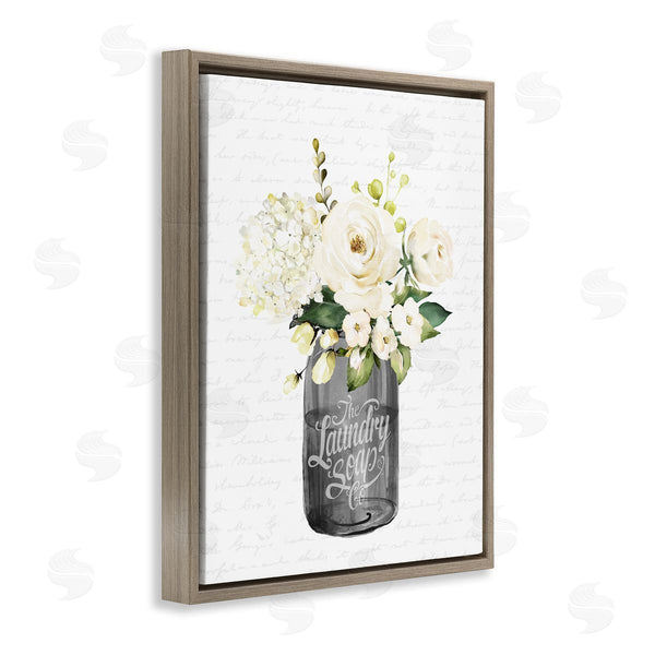 Stupell Industries Lettered And Lined | White Flower Blossoms Laundry Jar Fancy Script Wall Art