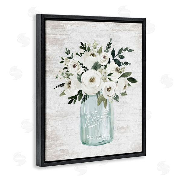 Stupell Industries Lettered And Lined | White Ranunculus Floral Bouquet Blue Canning Jar Wall Art