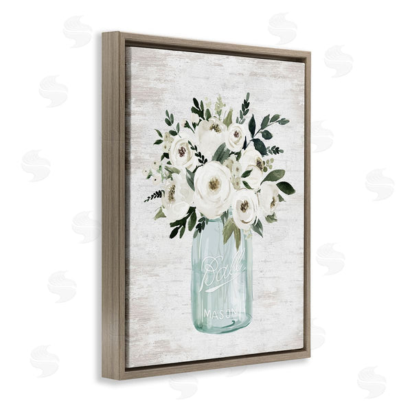 Stupell Industries Lettered And Lined | White Ranunculus Floral Bouquet Blue Canning Jar Wall Art