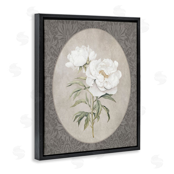 Stupell Industries Lettered And Lined | White Rose Duo On Oval Pattern