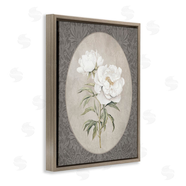 Stupell Industries Lettered And Lined | White Rose Duo On Oval Pattern