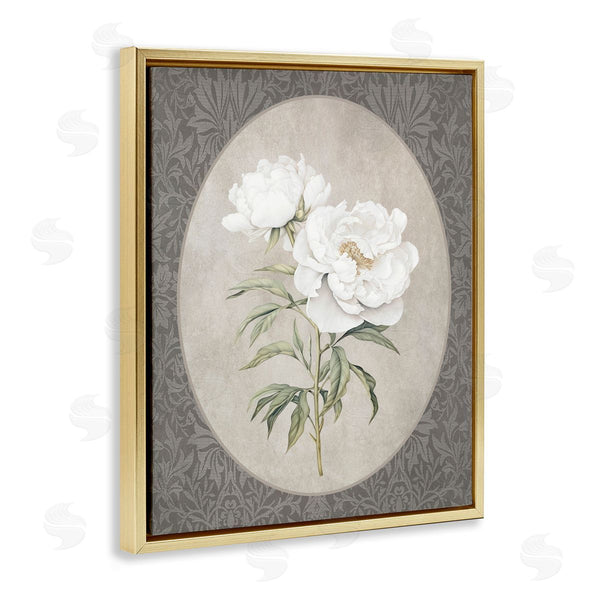 Stupell Industries Lettered And Lined | White Rose Duo On Oval Pattern