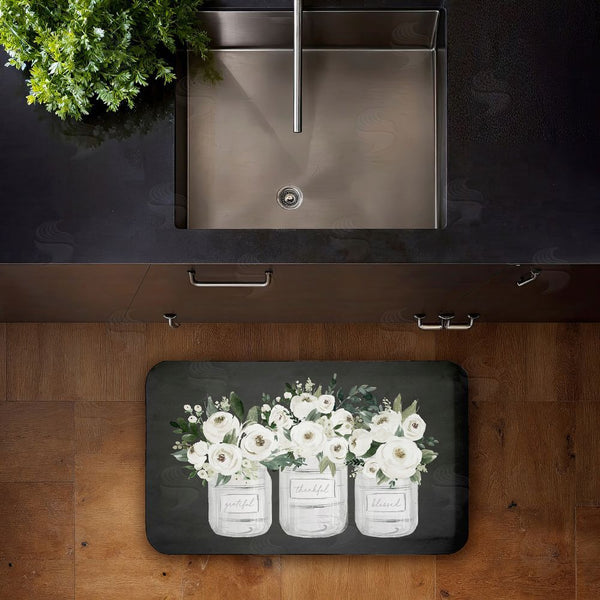 Stupell Industries Lettered And Lined | White Roses In Country Jars Anti-Fatigue Mat