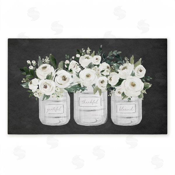 stupell industries Lettered and Lined | White Roses in Country Jars Non-Woven Door Mat
