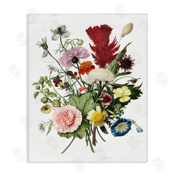 stupell industries Lettered and Lined | Wild Botanical Bouquet Vintage Illustration over White Wall Art