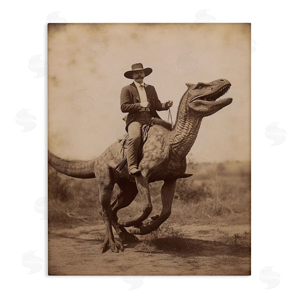 stupell industries Lettered and Lined | Wild West Man Riding Dinosaur