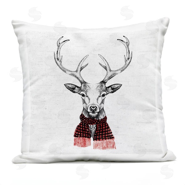 Stupell Industries Lettered And Lined | Winter Deer Red Plaid Scarf Printed Throw Pillow