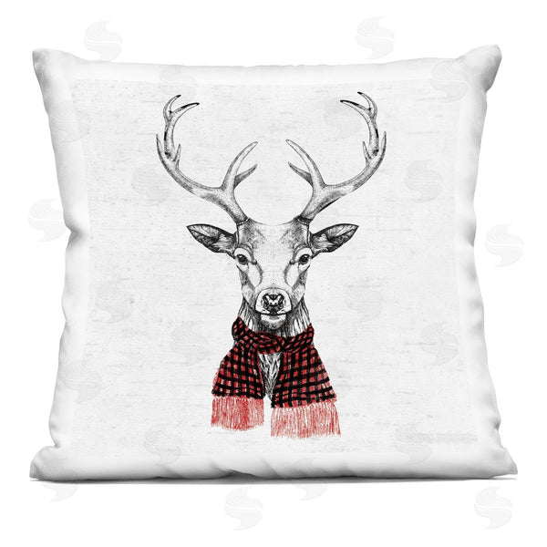 stupell industries Lettered and Lined | Winter Deer Red Plaid Scarf Printed Throw Pillow