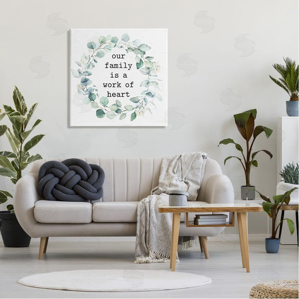 Stupell Industries Lettered And Lined | Work Of Heart Family Phrase Botanical Blooms Wreath Wall Art