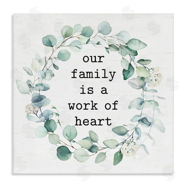 stupell industries Lettered and Lined | Work Of Heart Family Phrase Botanical Blooms Wreath Wall Art