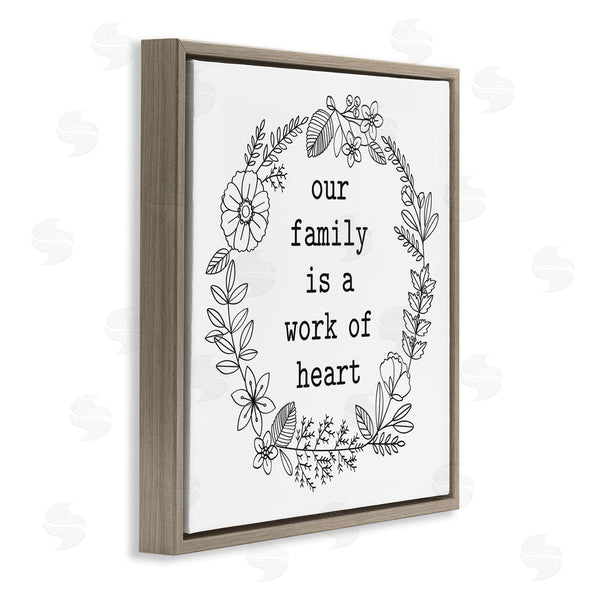 Stupell Industries Lettered And Lined | Work Of Heart Floral Outline Wreath Family Quote Wall Art