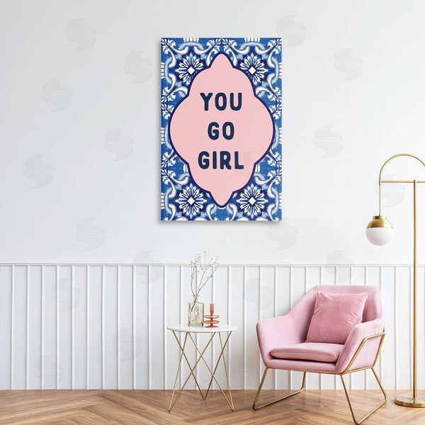Stupell Industries Lettered And Lined | You Go Girl On Blue Pattern