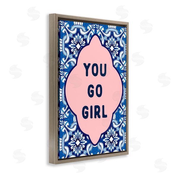 Stupell Industries Lettered And Lined | You Go Girl On Blue Pattern