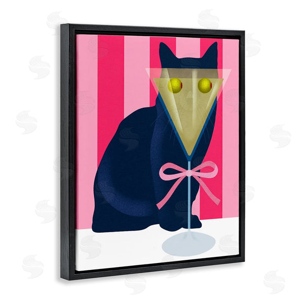 Stupell Industries Lil' Rue | Cat & Martini On Stripes Wall Art