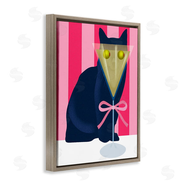 Stupell Industries Lil' Rue | Cat & Martini On Stripes Wall Art