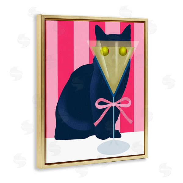 Stupell Industries Lil' Rue | Cat & Martini On Stripes Wall Art