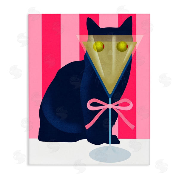 stupell industries Lil' Rue | Cat & Martini on Stripes Wall Art