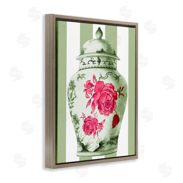 Stupell Industries Lil' Rue | Classic Porcelain Vase Over Stripes