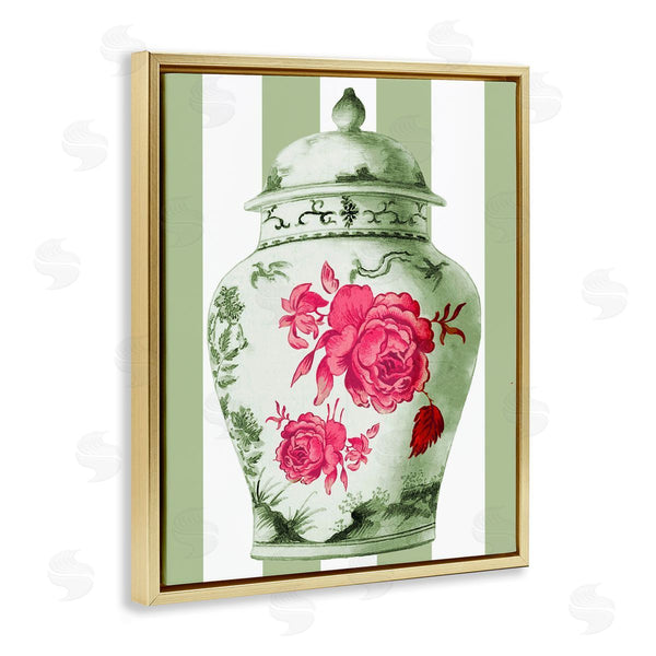 Stupell Industries Lil' Rue | Classic Porcelain Vase Over Stripes