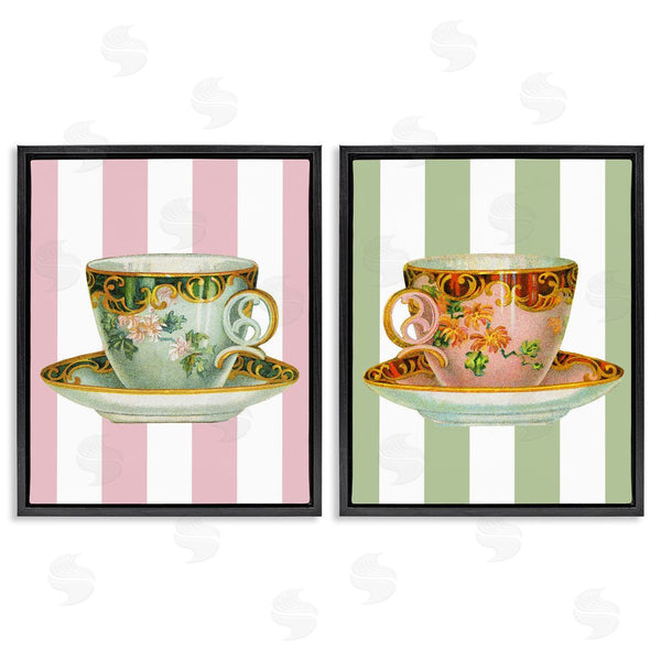 Stupell Industries Lil' Rue | Classic Teacups Over Stripes