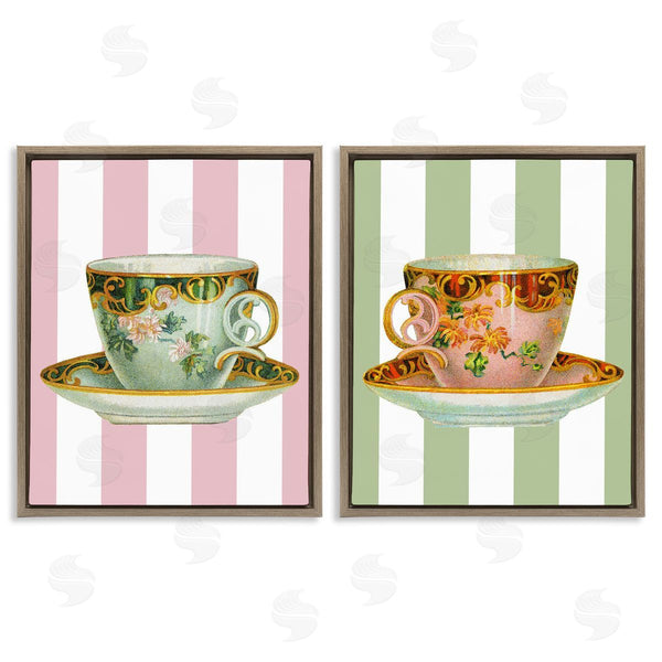 Stupell Industries Lil' Rue | Classic Teacups Over Stripes