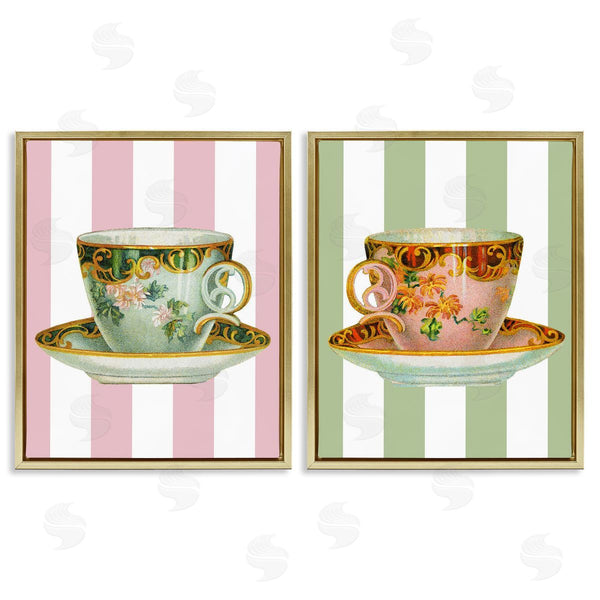 Stupell Industries Lil' Rue | Classic Teacups Over Stripes