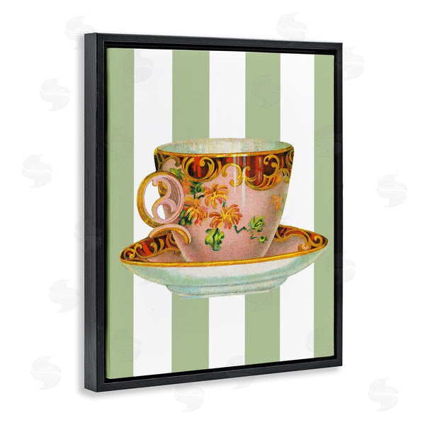 Stupell Industries Lil' Rue | Elegant Teacup On Green Stripes