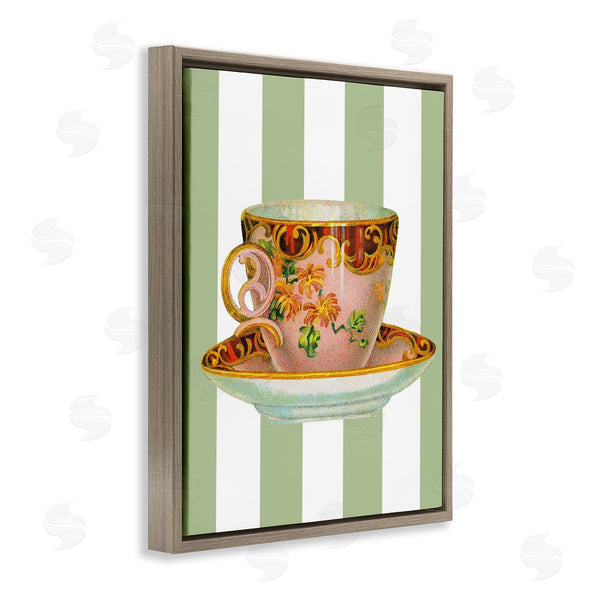 Stupell Industries Lil' Rue | Elegant Teacup On Green Stripes