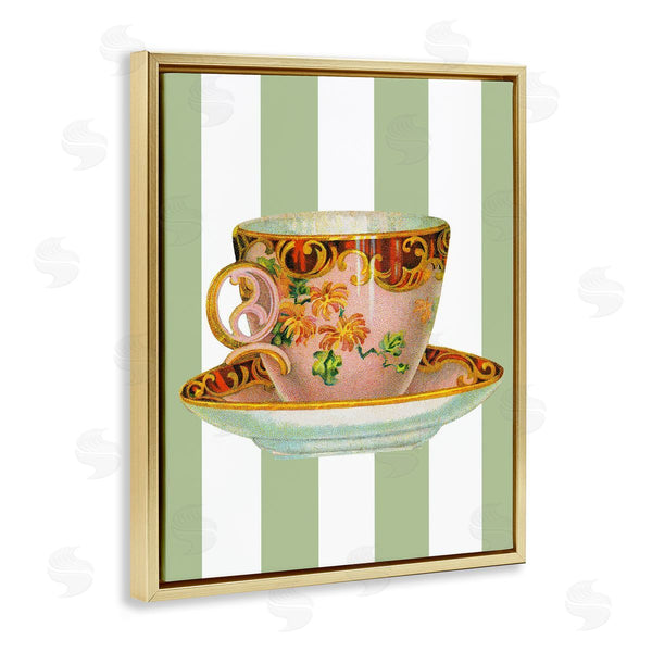 Stupell Industries Lil' Rue | Elegant Teacup On Green Stripes