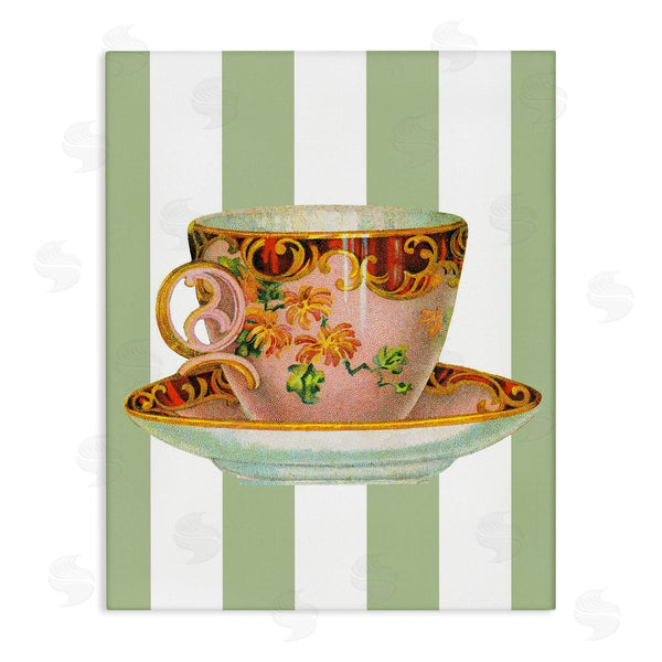 stupell industries Lil' Rue | Elegant Teacup on Green Stripes