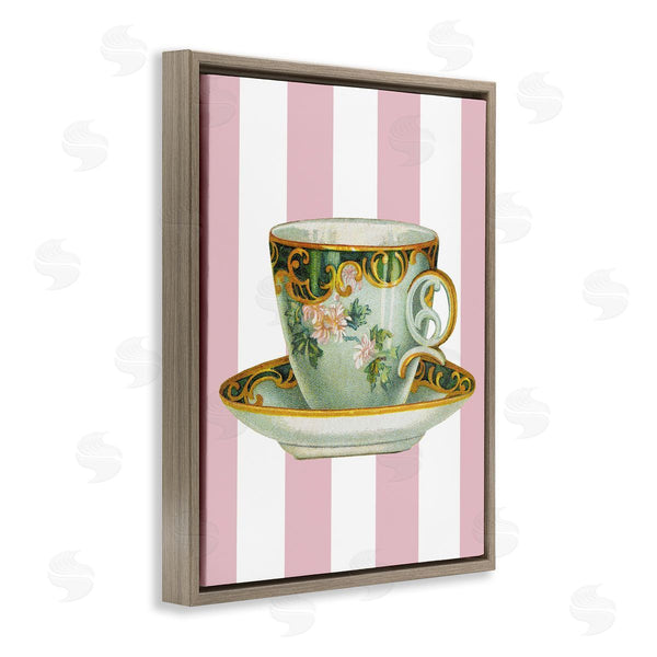 Stupell Industries Lil' Rue | Elegant Teacup On Pink Stripes