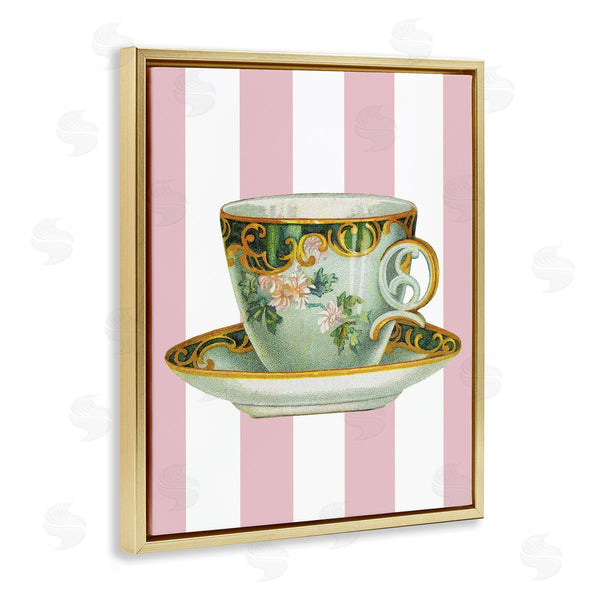 Stupell Industries Lil' Rue | Elegant Teacup On Pink Stripes
