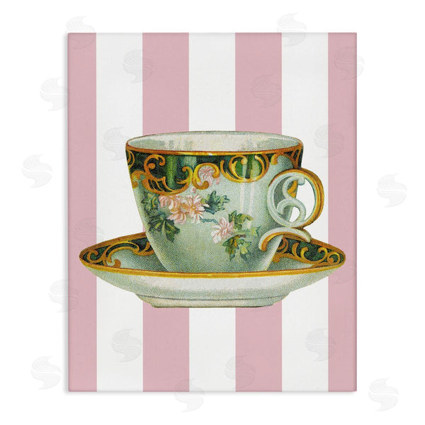 stupell industries Lil' Rue | Elegant Teacup on Pink Stripes