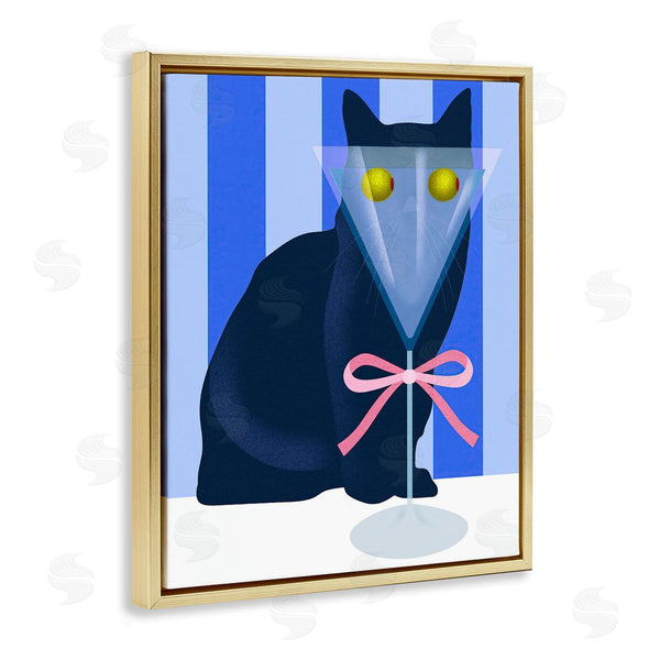 Stupell Industries Lil' Rue | Funny Cat Martini On Stripes Wall Art