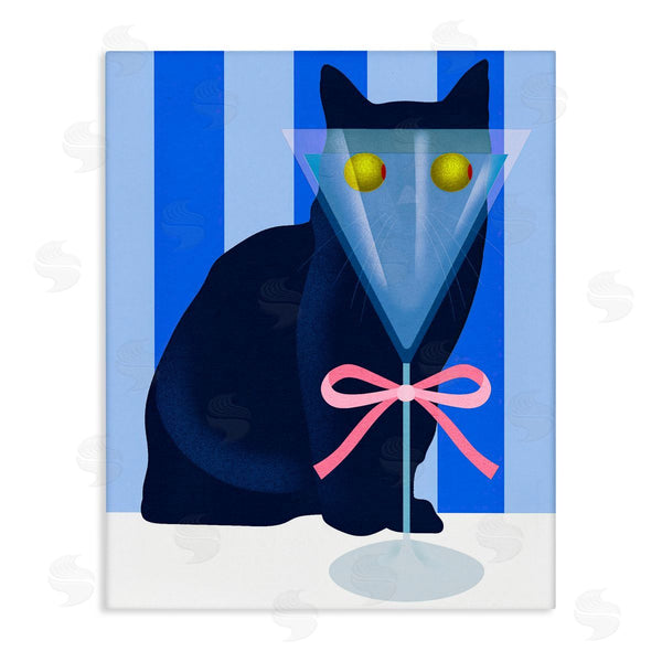 stupell industries Lil' Rue | Funny Cat Martini on Stripes Wall Art