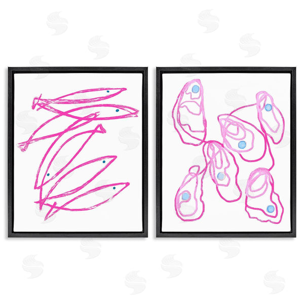 Stupell Industries Lil' Rue | Minimal Pink Fish & Oysters