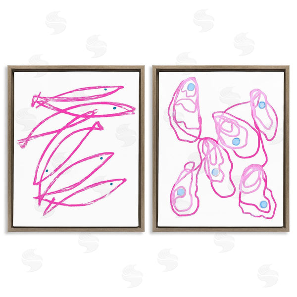 Stupell Industries Lil' Rue | Minimal Pink Fish & Oysters
