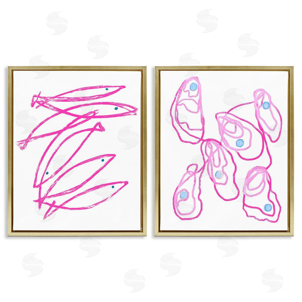 Stupell Industries Lil' Rue | Minimal Pink Fish & Oysters