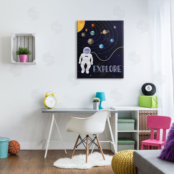 Stupell Industries Linda Birtel | Explore Outer Space Adventure Astronaut Among Planets Wall Art