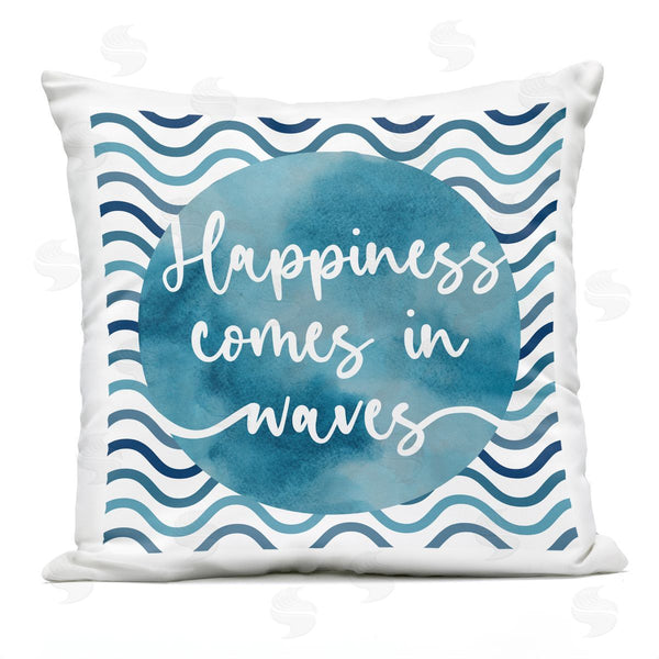 Stupell Industries Linda Birtel | Happiness Comes Nautical Quote Wavy Stripes Printed Throw Pillow